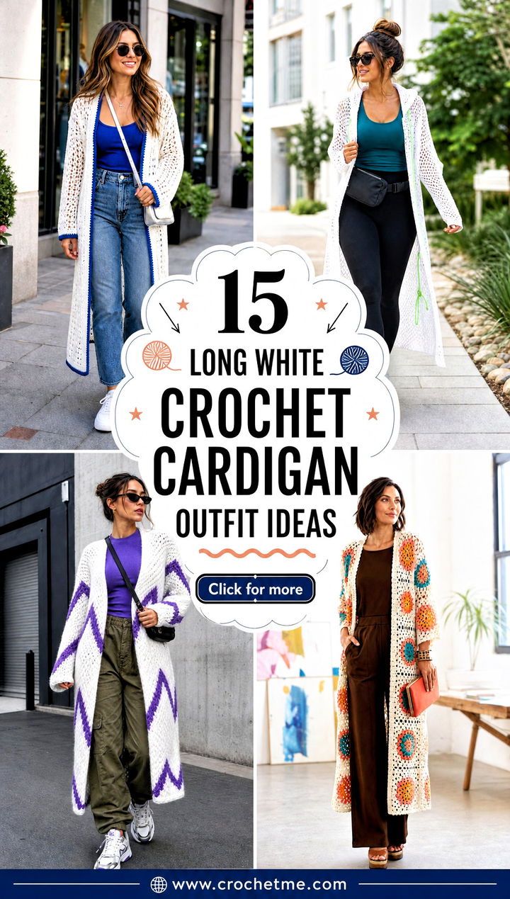 15 Long White Crochet Cardigan outfit ideas - 15 Long White Crochet Cardigan outfit ideas