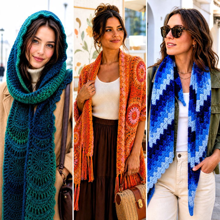 15 Mandala Yarn Crochet Scarf Outfit Ideas for Bright Layers