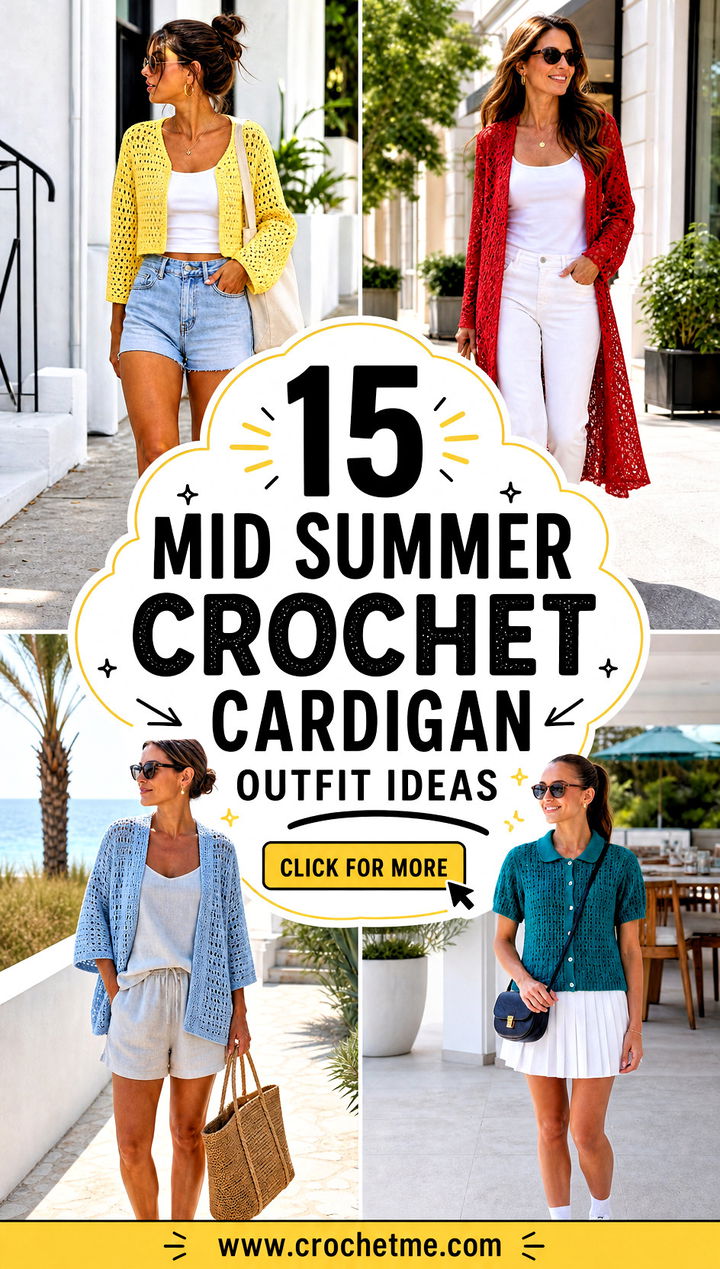 15 Mid Summer Crochet Cardigan outfit ideas - 15 Mid Summer Crochet Cardigan outfit ideas