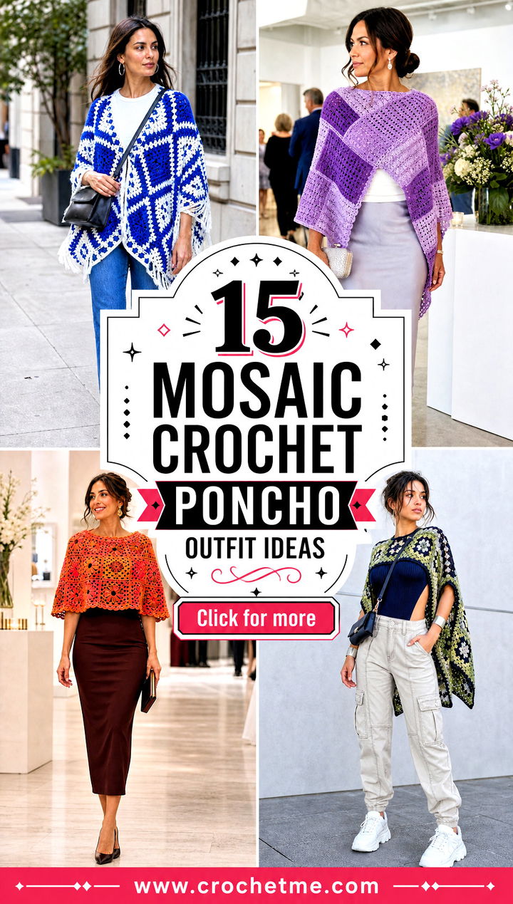 15 Mosaic Crochet Poncho outfit ideas - 15 Mosaic Crochet Poncho outfit ideas