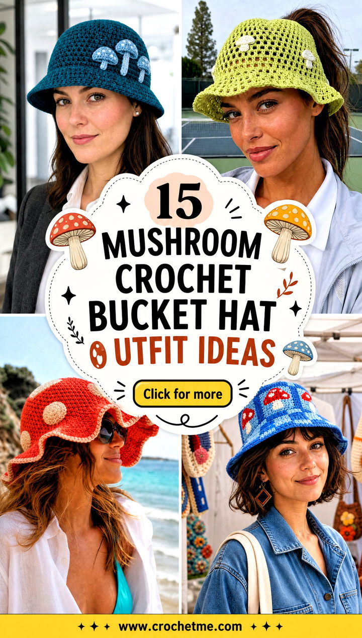 15 Mushroom Crochet Bucket Hat outfit ideas - 15 Mushroom Crochet Bucket Hat outfit ideas