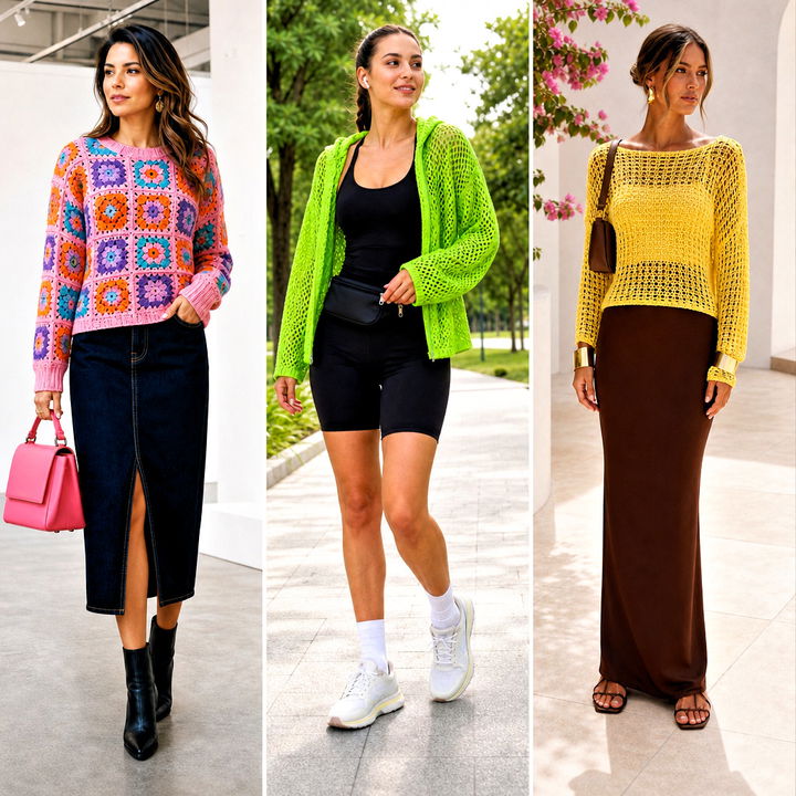 15 Open Knit Crochet Sweater Outfit Ideas for Breezy Layering