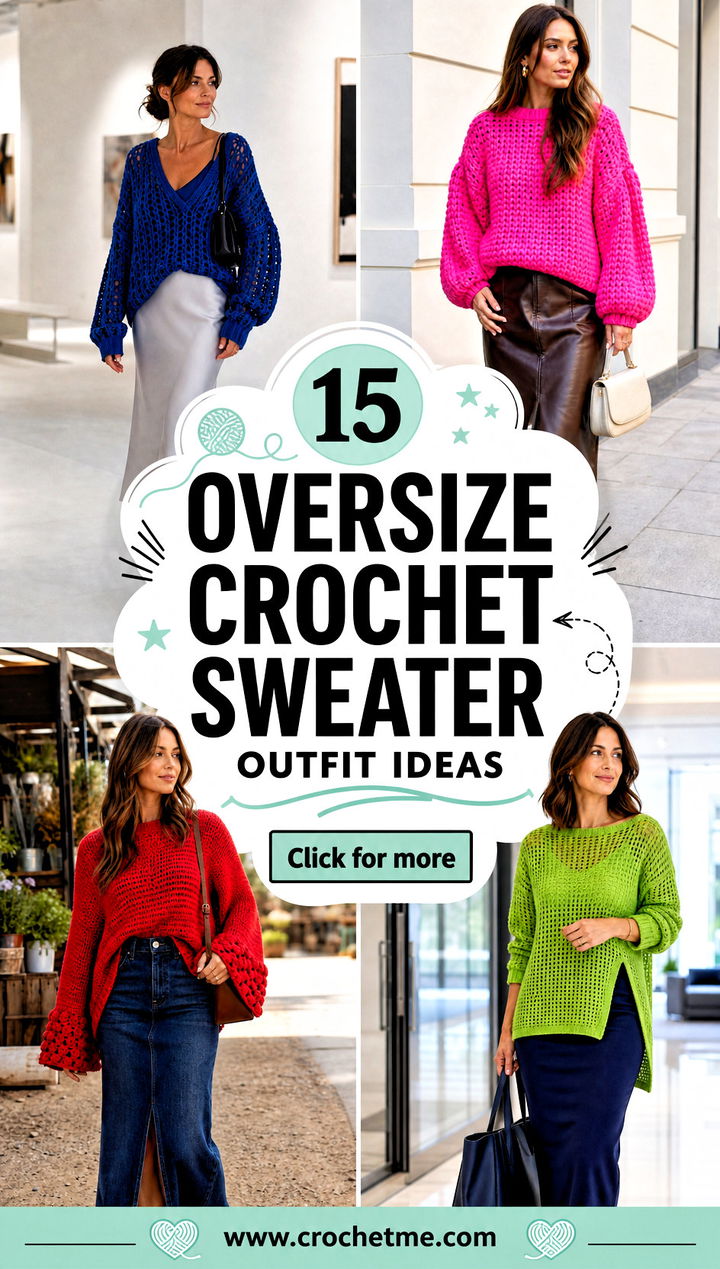 15 Oversize Crochet Sweater outfit ideas - 15 Oversize Crochet Sweater outfit ideas