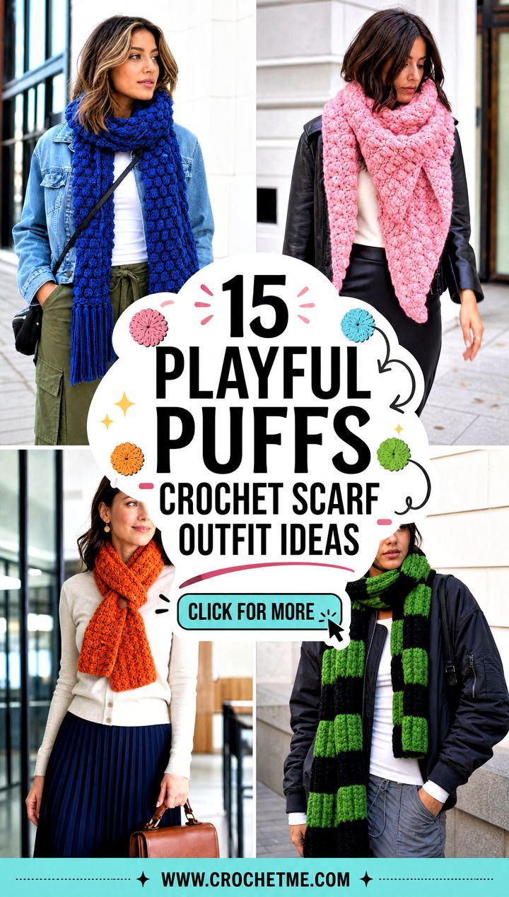 15 Playful Puffs Crochet Scarf outfit ideas - 15 Playful Puffs Crochet Scarf outfit ideas