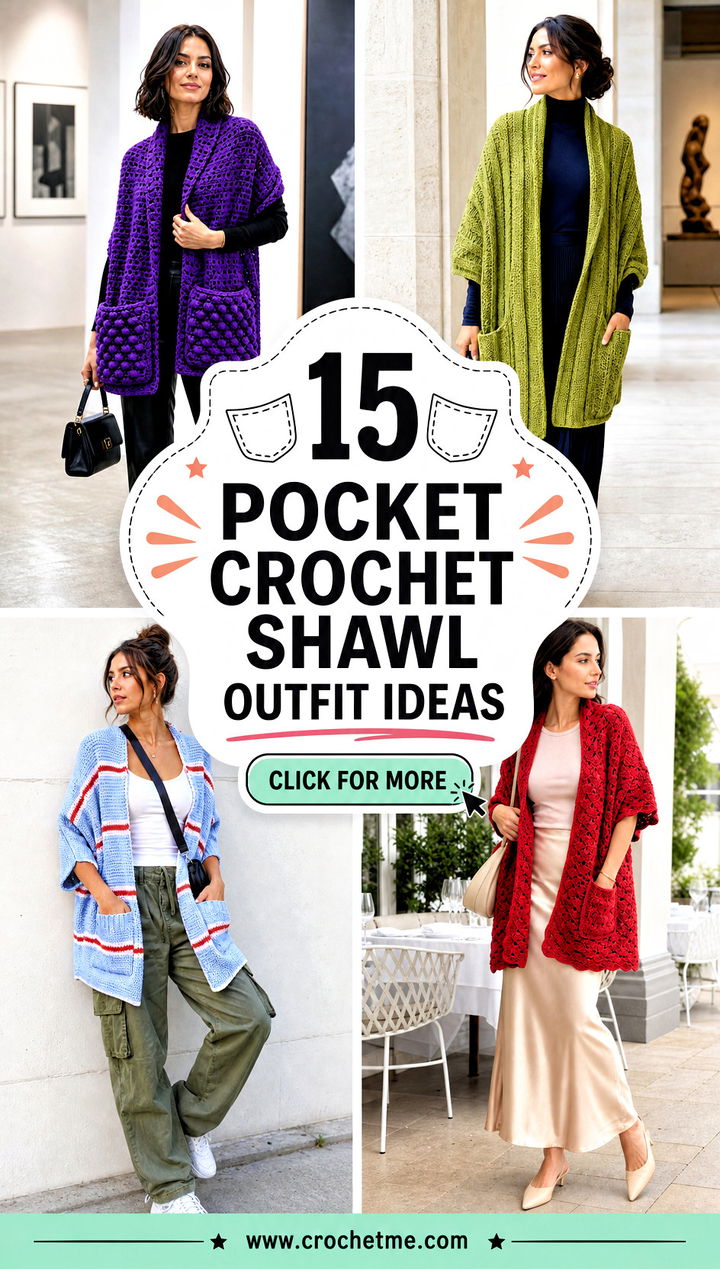 15 Pocket Crochet Shawl outfit ideas - 15 Pocket Crochet Shawl outfit ideas