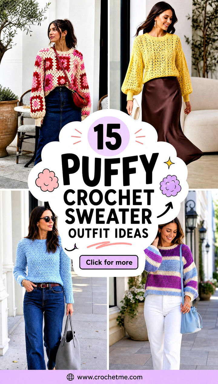 15 Puffy Crochet Sweater outfit ideas - 15 Puffy Crochet Sweater outfit ideas