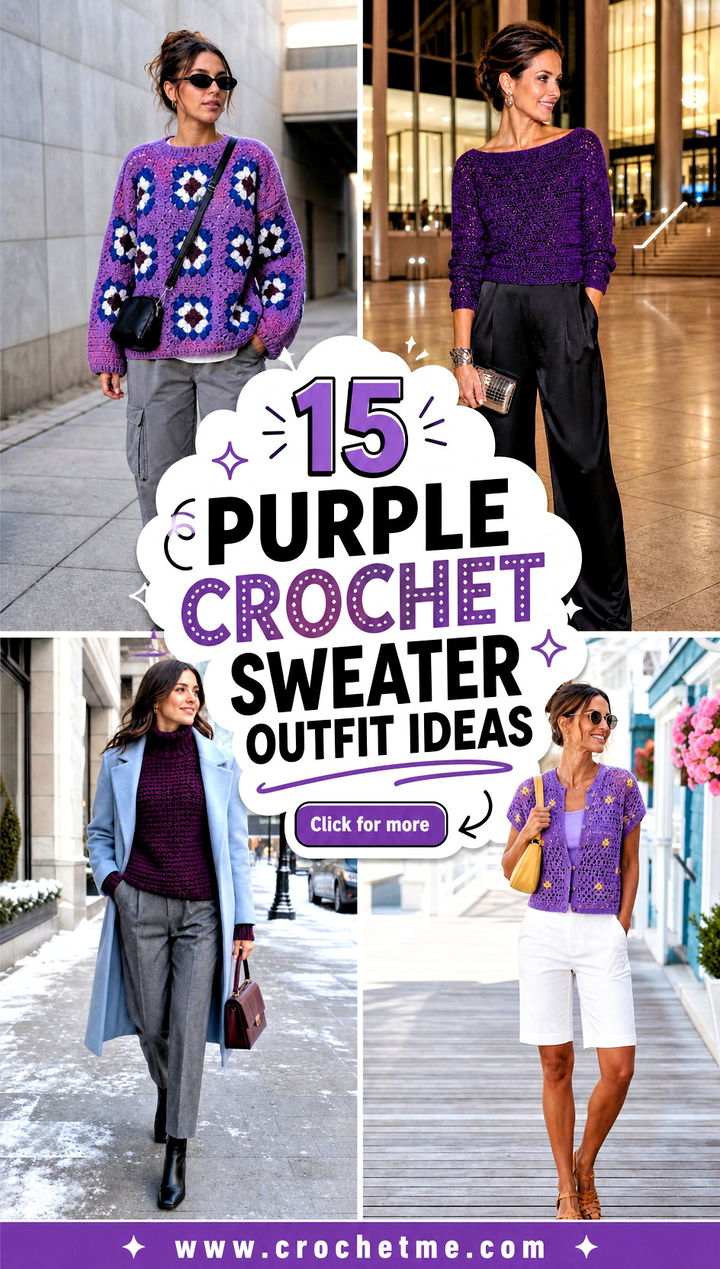 15 Purple Crochet Sweater outfit ideas - 15 Purple Crochet Sweater outfit ideas