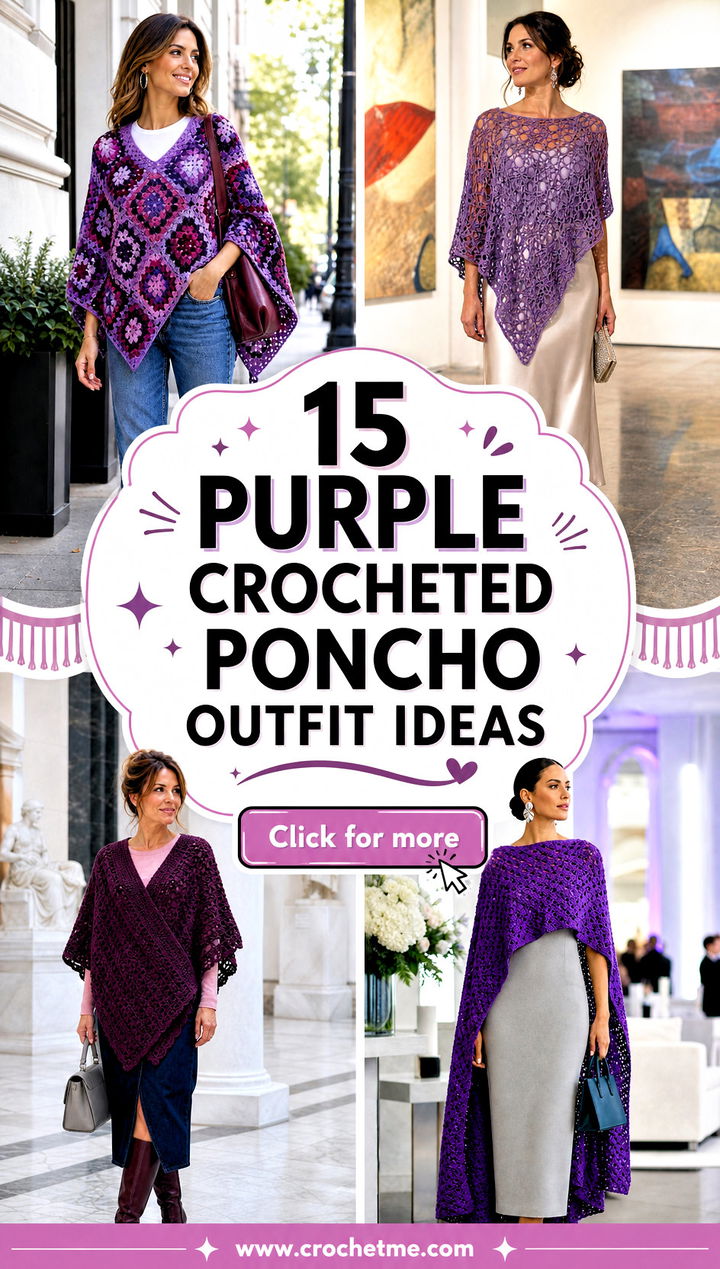 15 Purple Crocheted Poncho outfit ideas - 15 Purple Crocheted Poncho outfit ideas