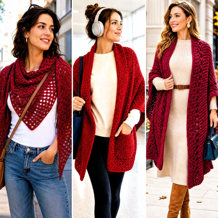 15 Red Crocheted Shawl On Hanger outfit ideas