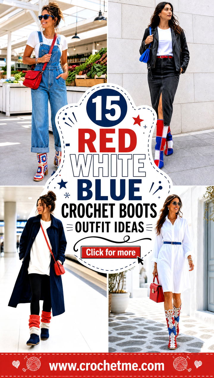 15 Red White Blue Crochet Boots outfit ideas - 15 Red White Blue Crochet Boots outfit ideas