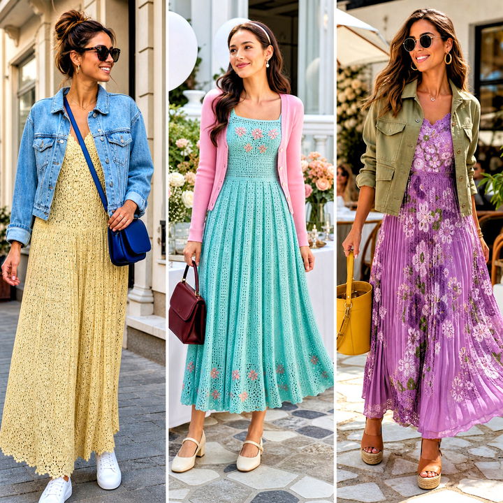 15 Self Portrait Pleated Crochet Floral Maxi Dress outfit ideas