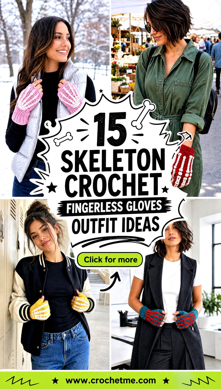 15 Skeleton Crochet Fingerless Gloves outfit ideas - 15 Skeleton Crochet Fingerless Gloves outfit ideas