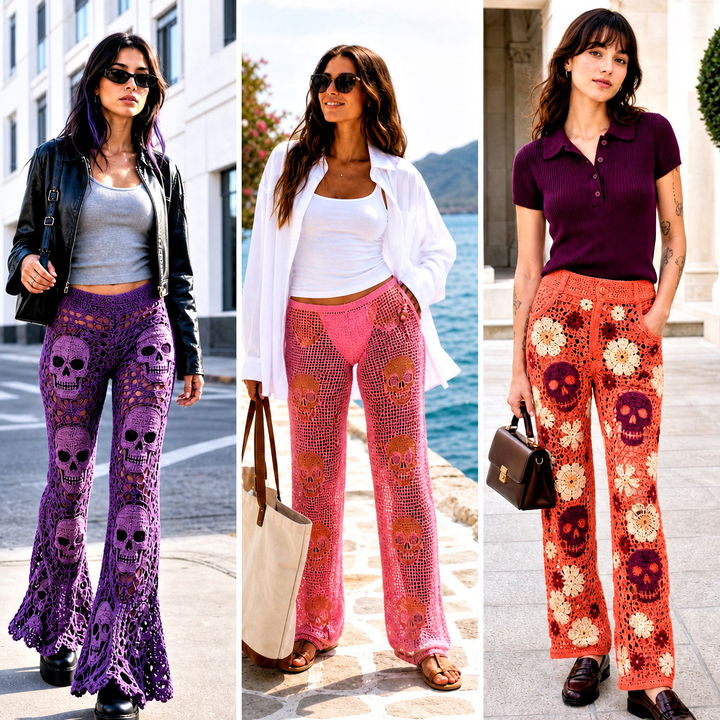 15 Skull Crochet Pants Outfit Ideas for Bold Festival Style