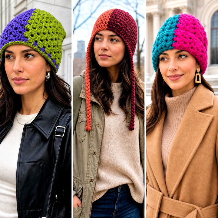 15 Split Color Crochet Beanie Outfit Ideas for Bold Style