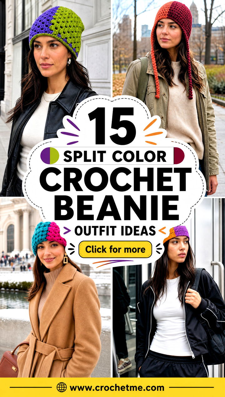 15 Split Color Crochet Beanie outfit ideas - 15 Split Color Crochet Beanie outfit ideas