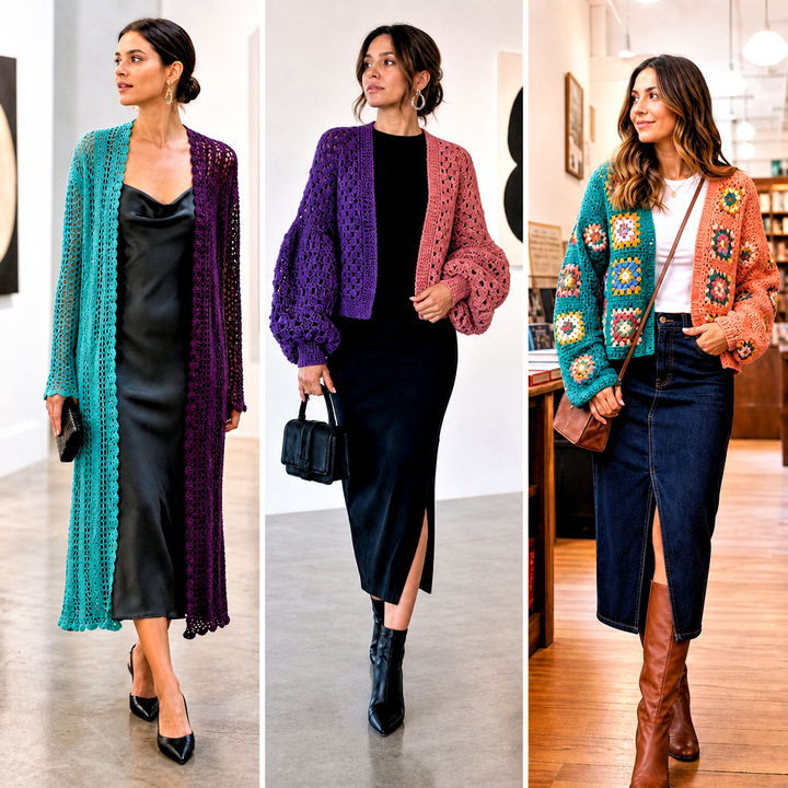 15 Split Color Crochet Cardigan Outfit Ideas for Cozy Layers