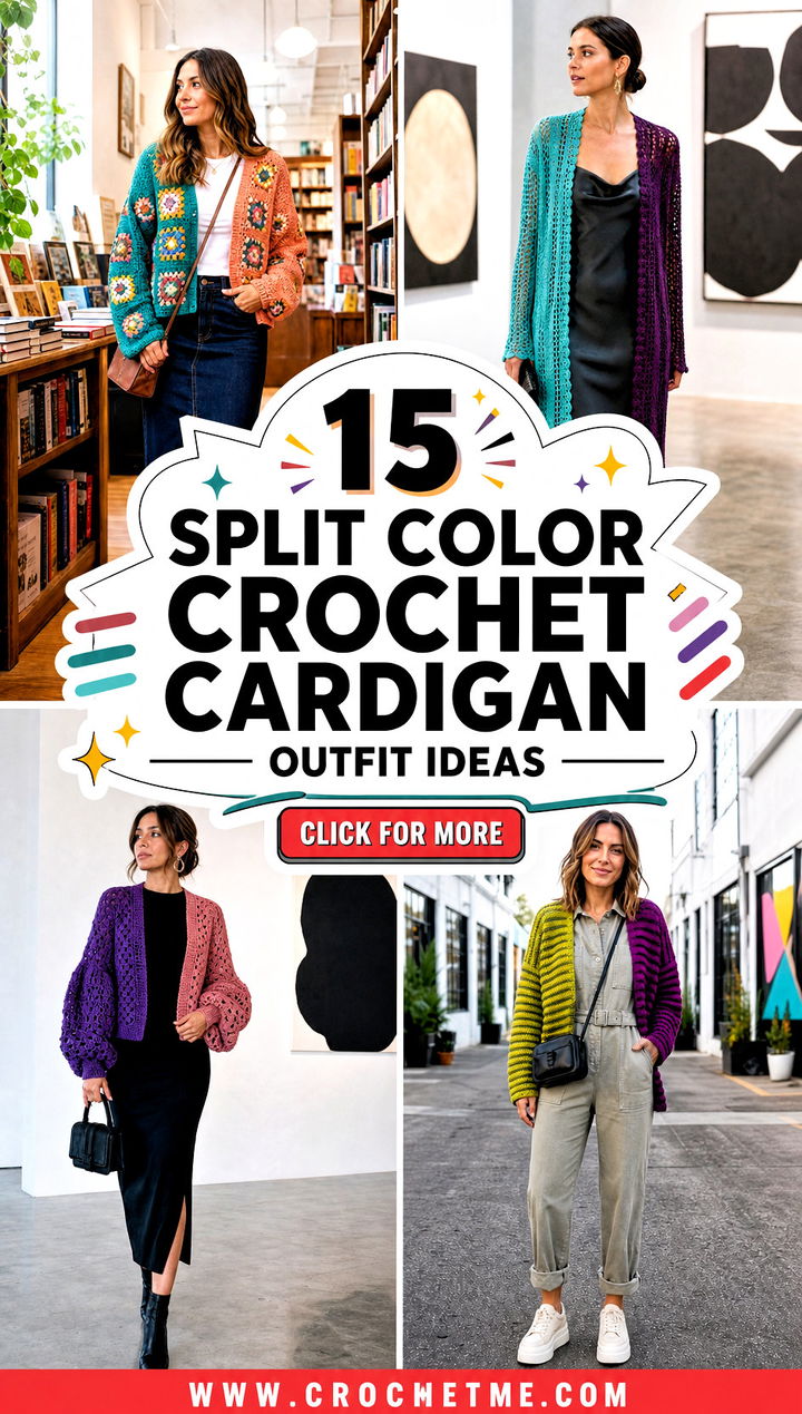 15 Split Color Crochet Cardigan outfit ideas - 15 Split Color Crochet Cardigan outfit ideas