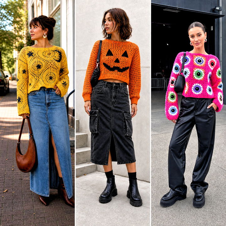 15 Spooky Crochet Sweater Outfit Ideas for Halloween Style