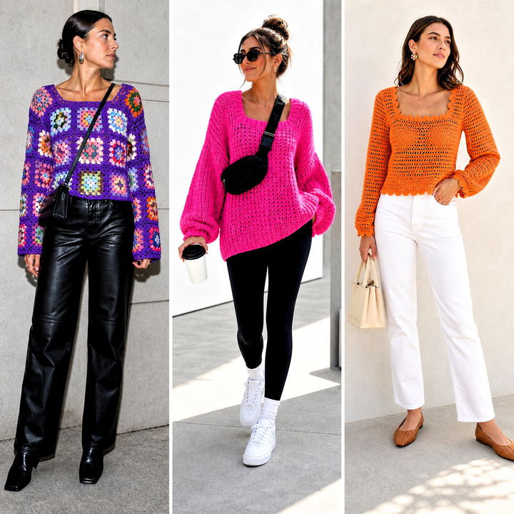 15 Square Neck Crochet Sweater Outfit Ideas for Chic Days
