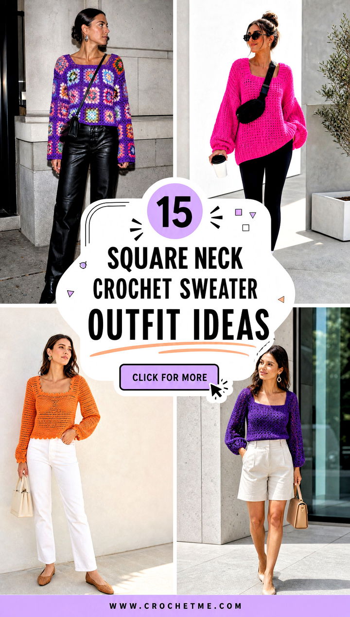 15 Square Neck Crochet Sweater outfit ideas - 15 Square Neck Crochet Sweater outfit ideas