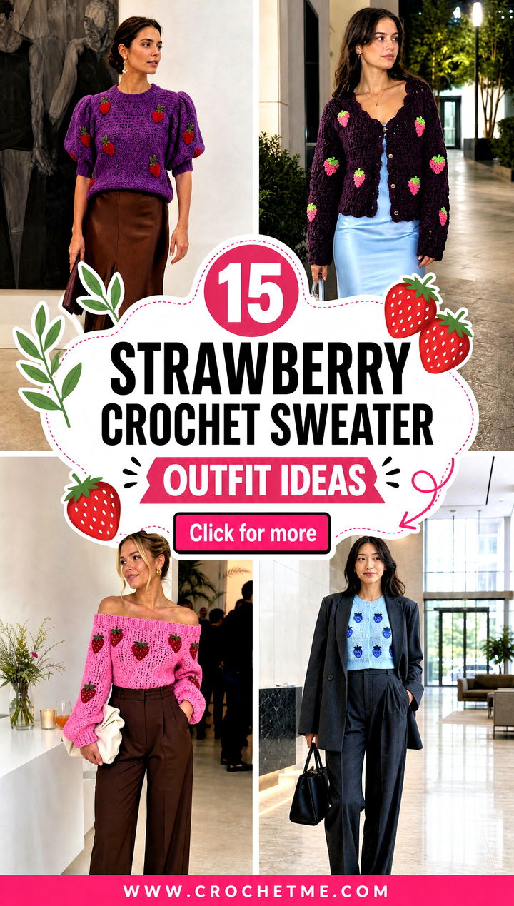15 Strawberry Crochet Sweater outfit ideas - 15 Strawberry Crochet Sweater outfit ideas