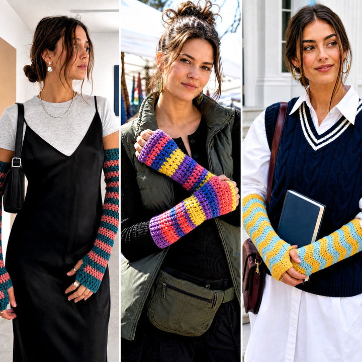 15 Striped Crochet Arm Warmers Outfit Ideas for Cool Days