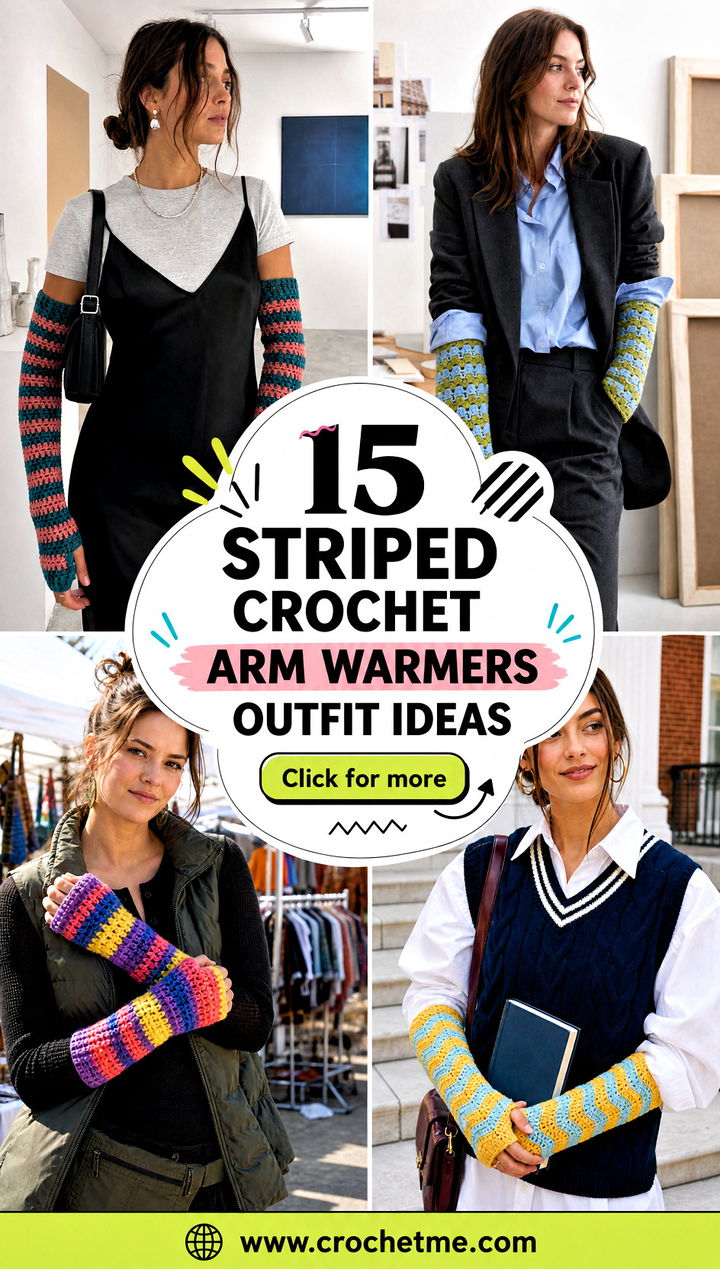 15 Striped Crochet Arm Warmers outfit ideas - 15 Striped Crochet Arm Warmers outfit ideas