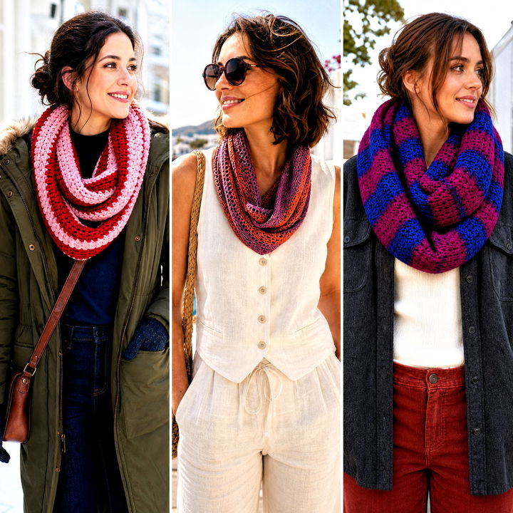15 Striped Crochet Infinity Scarf Outfit Ideas for Cozy Days