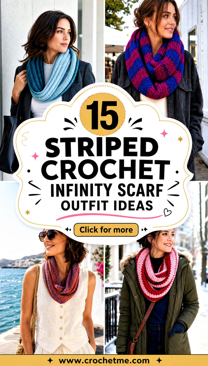 15 Striped Crochet Infinity Scarf outfit ideas - 15 Striped Crochet Infinity Scarf outfit ideas
