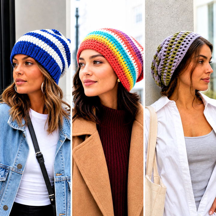 15 Striped Slouchy Crochet Beanie Outfit Ideas for Cozy Style