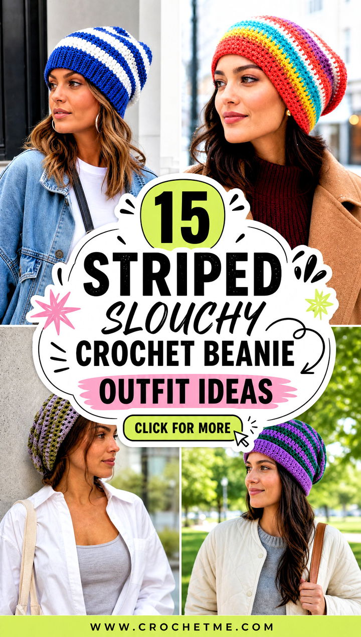 15 Striped Slouchy Crochet Beanie outfit ideas - 15 Striped Slouchy Crochet Beanie outfit ideas