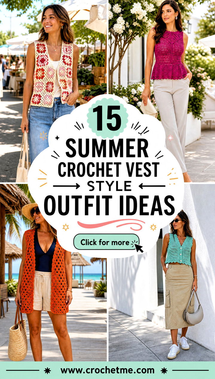 15 Summer Crochet Vest Style outfit ideas - 15 Summer Crochet Vest Style outfit ideas