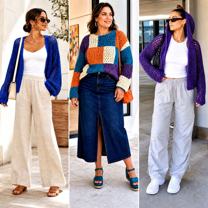 15 Summer Style Crochet Sweater Outfit Ideas for Cool Evenings