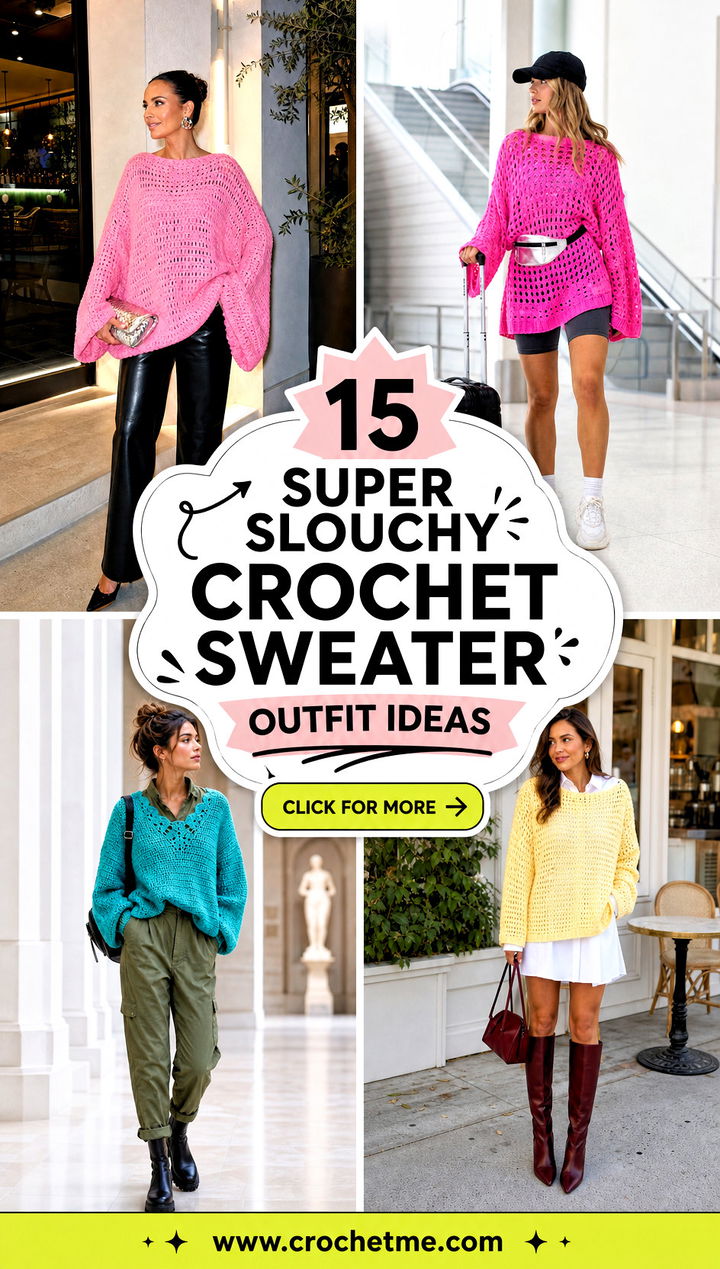 15 Super Slouchy Crochet Sweater outfit ideas - 15 Super Slouchy Crochet Sweater outfit ideas