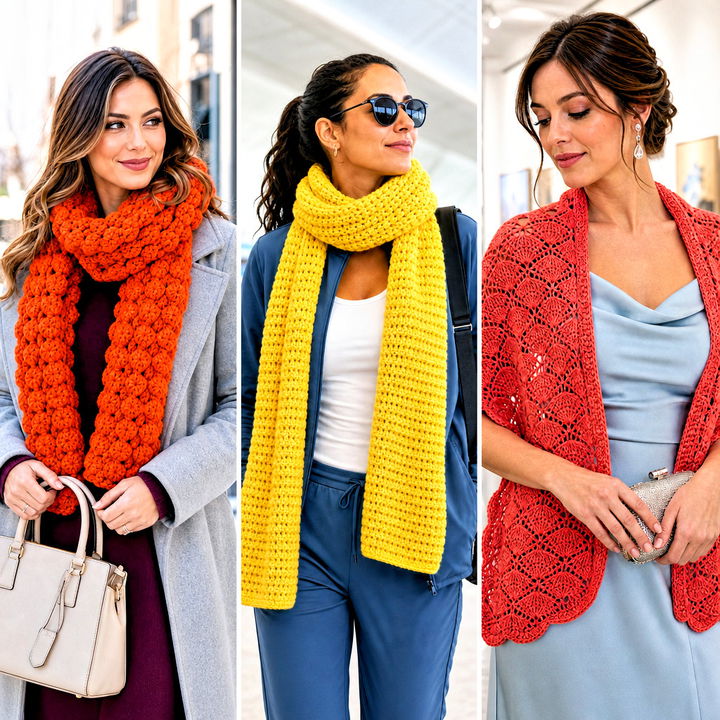 15 Textured Crochet Scarf Design Outfit Ideas for Winter