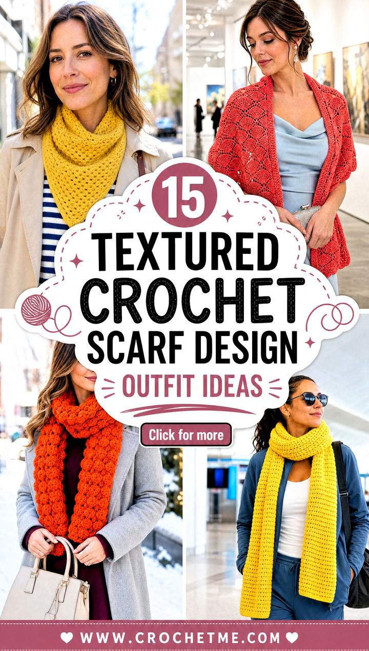 15 Textured Crochet Scarf Design outfit ideas - 15 Textured Crochet Scarf Design outfit ideas