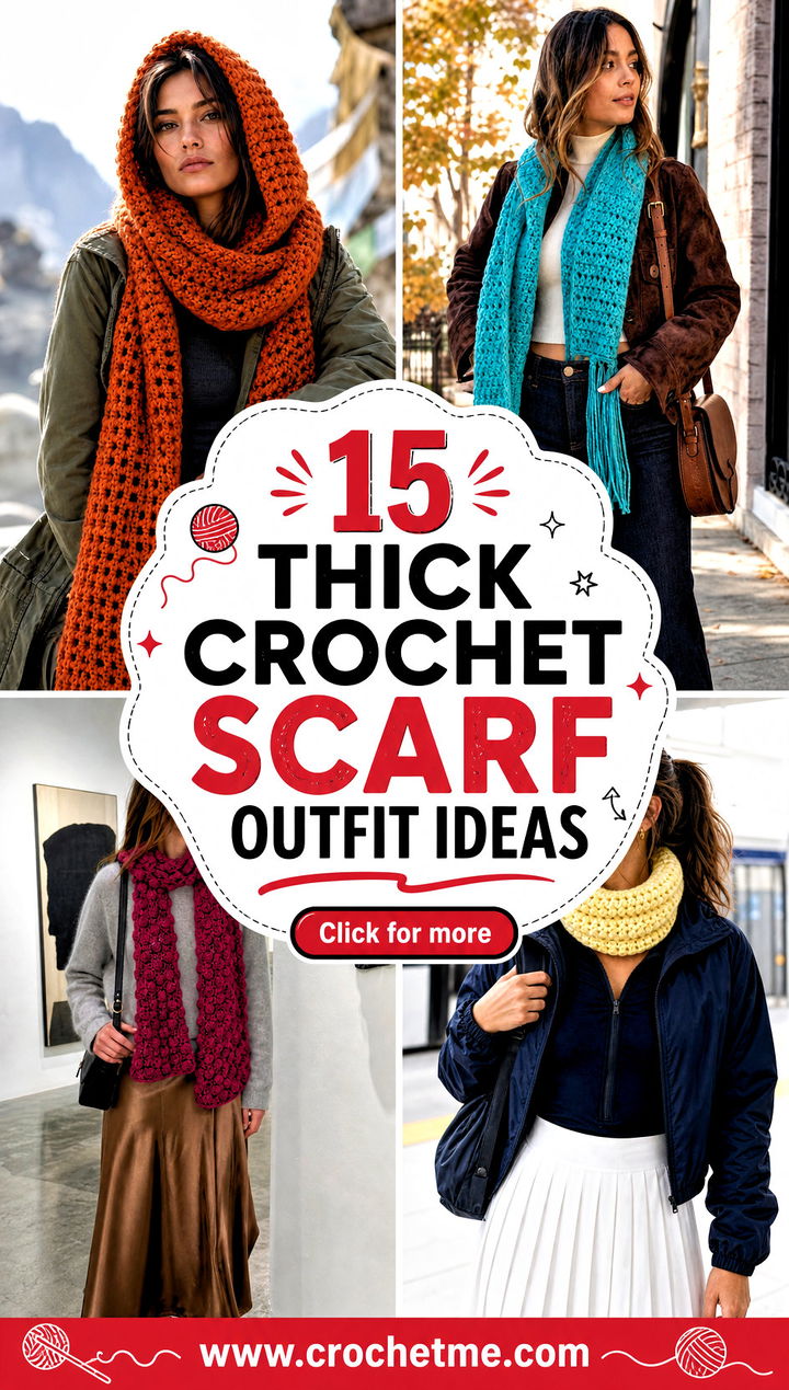 15 Thick Crochet Scarf outfit ideas - 15 Thick Crochet Scarf outfit ideas