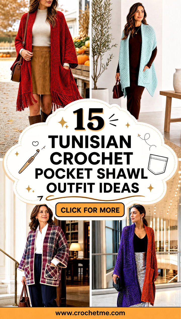 15 Tunisian Crochet Pocket Shawl outfit ideas - 15 Tunisian Crochet Pocket Shawl outfit ideas