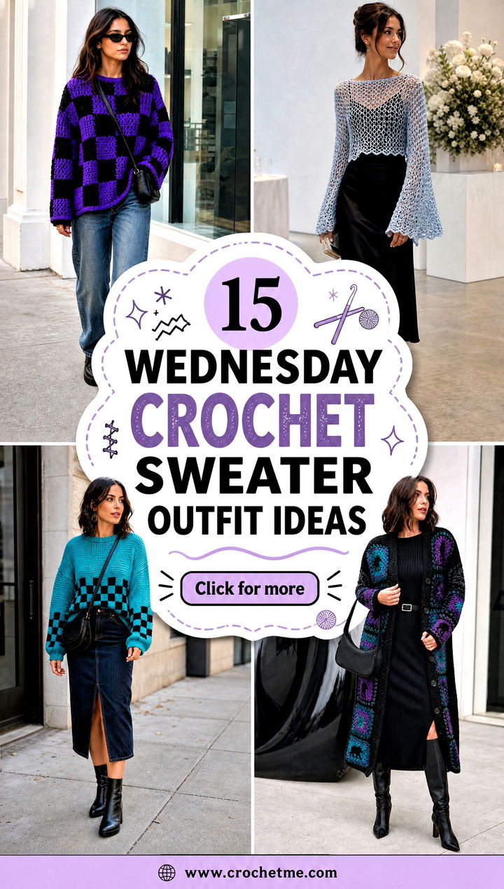 15 Wednesday Crochet Sweater outfit ideas - 15 Wednesday Crochet Sweater outfit ideas
