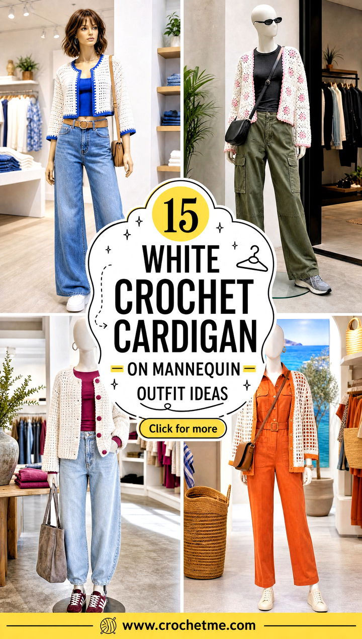 15 White Crochet Cardigan On Mannequin outfit ideas - 15 White Crochet Cardigan On Mannequin outfit ideas