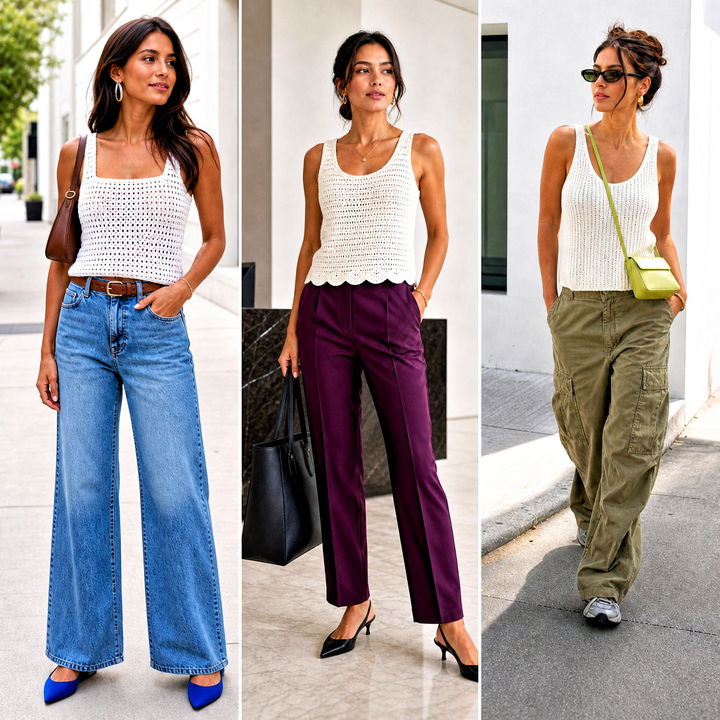15 White Crochet Tank Top Hanging Outfit Ideas for Summer