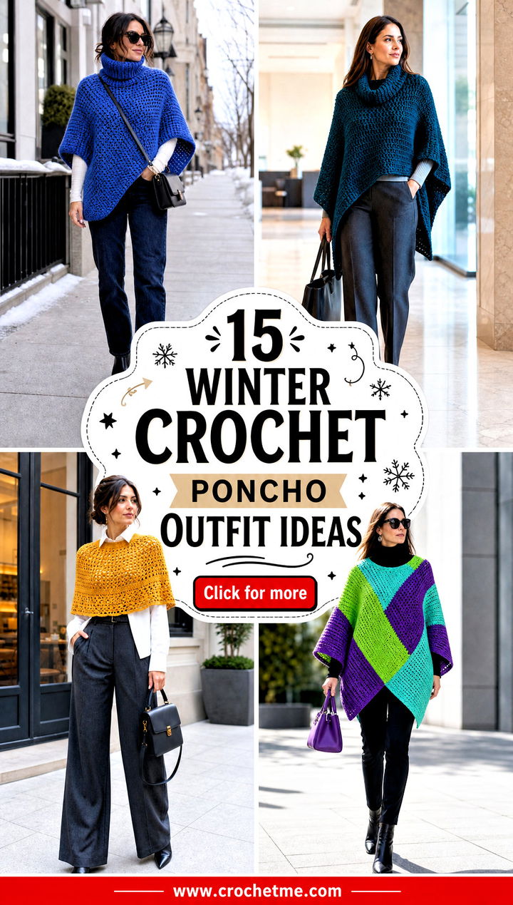 15 Winter Crochet Poncho outfit ideas - 15 Winter Crochet Poncho outfit ideas