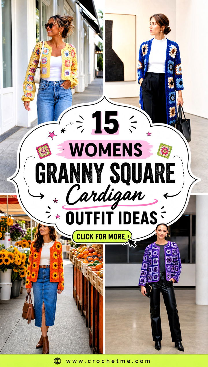 15 Womens Granny Square Cardigan outfit ideas - 15 Womens Granny Square Cardigan outfit ideas