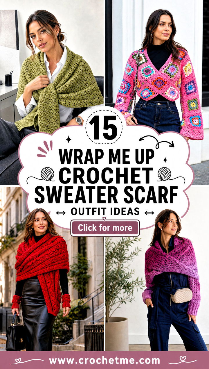 15 Wrap Me Up Crochet Sweater Scarf outfit ideas - 15 Wrap Me Up Crochet Sweater Scarf outfit ideas