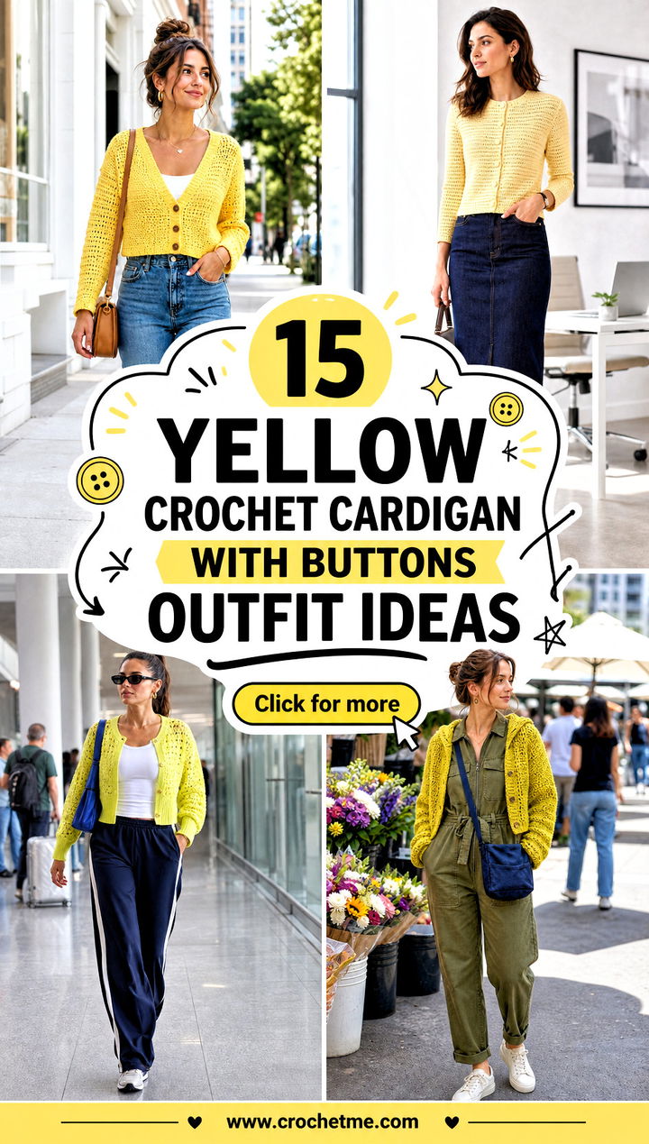 15 Yellow Crochet Cardigan With Buttons outfit ideas - 15 Yellow Crochet Cardigan With Buttons outfit ideas