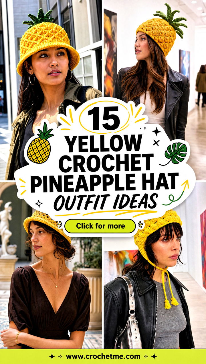 15 Yellow Crochet Pineapple Hat outfit ideas - 15 Yellow Crochet Pineapple Hat outfit ideas