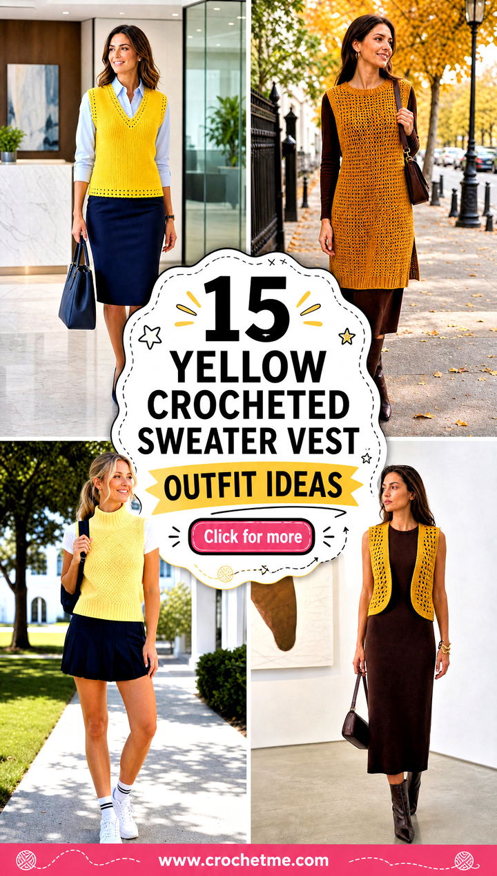 15 Yellow Crocheted Sweater Vest outfit ideas - 15 Yellow Crocheted Sweater Vest outfit ideas