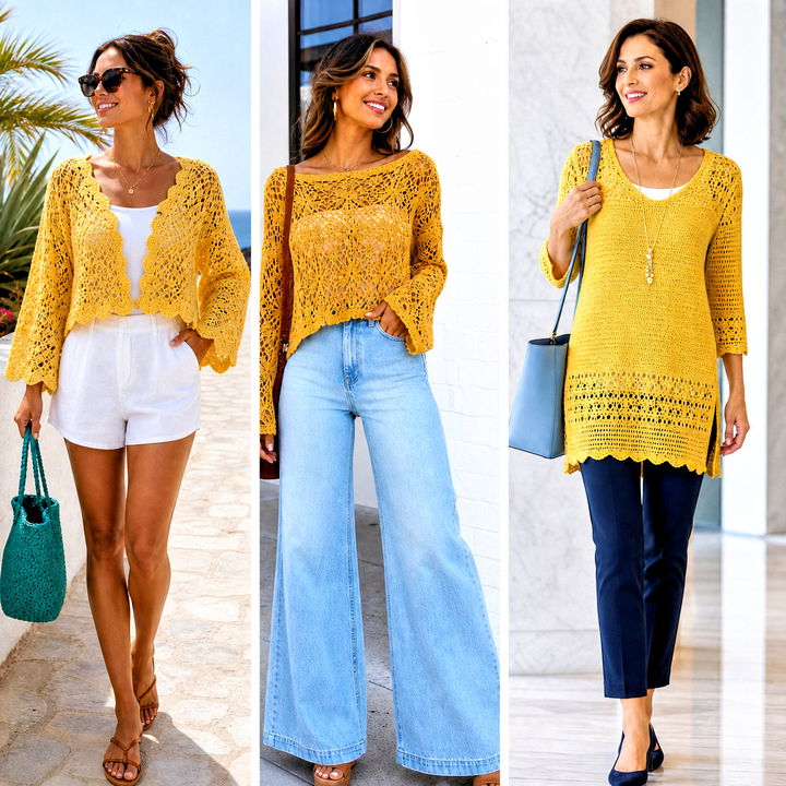 15 Yellow Lace Crochet Sweater Outfit Ideas for Chic Spring Style