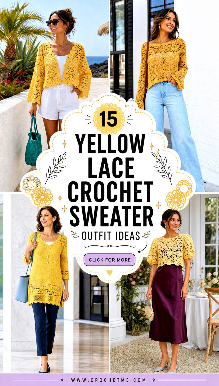 15 Yellow Lace Crochet Sweater outfit ideas - 15 Yellow Lace Crochet Sweater outfit ideas