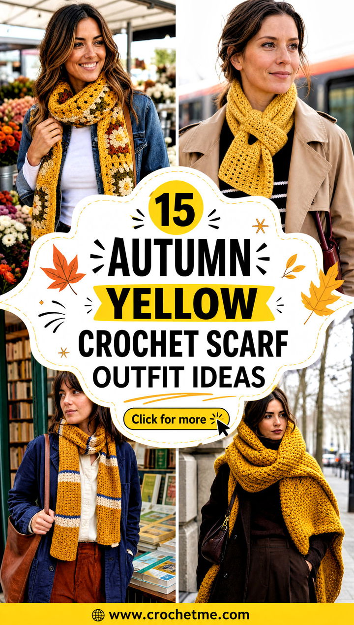 15 autumn yellow crochet scarf outfit ideas - 15 autumn yellow crochet scarf outfit ideas